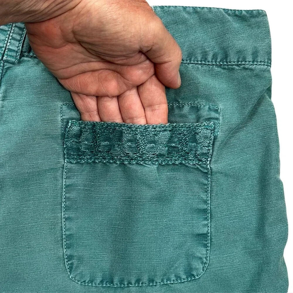 Sundance Turquoise Linen Cotton Lace Accent Shorts Size 12 - Picture 7 of 8
